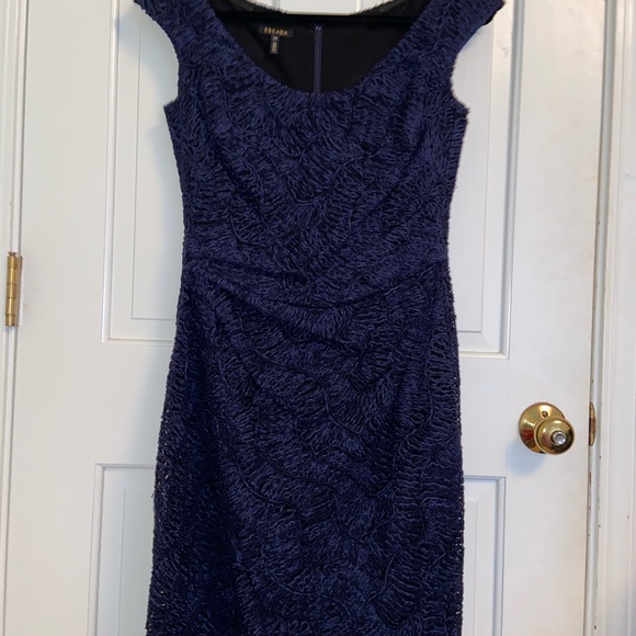 Escada Silk Textured Embroidered Runched Dress - Picture 5 of 8